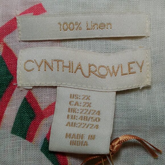 Cynthia Rowley Tunic Shirt Popover Womens PLus 2X White Linen Button Tropical - Picture 5 of 6